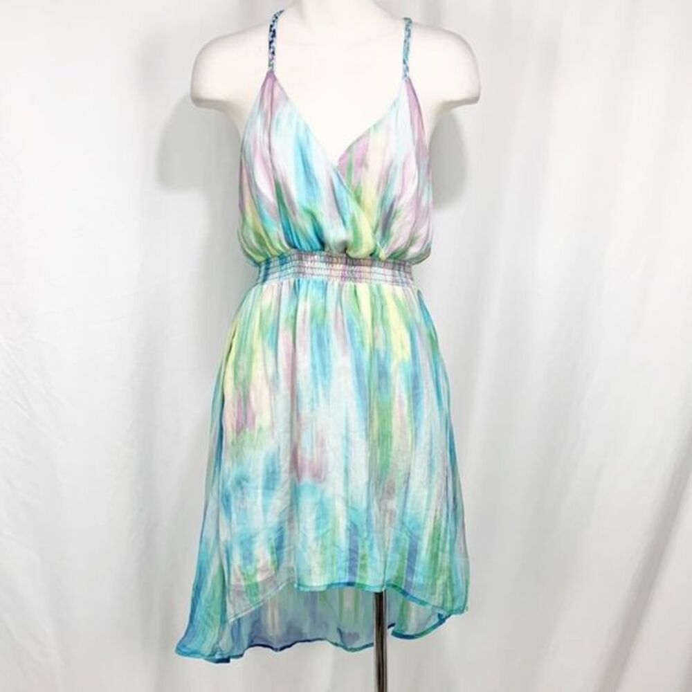 Anthropologie’s Charlie Jade Purple and Turquoise Tie Dye 100% Silk Dress XS